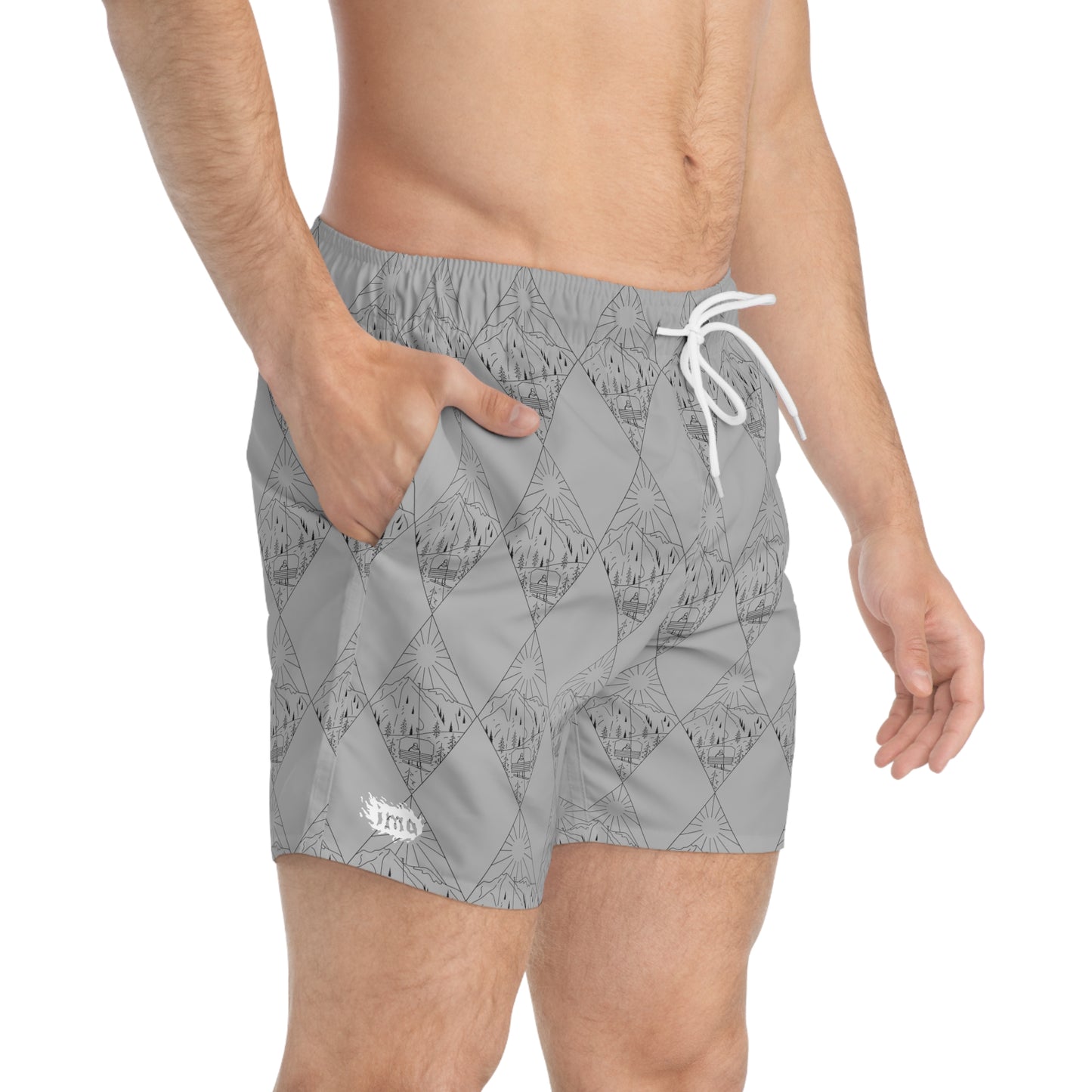 Light Grey Chairlift - blk - Swim Trunks (AOP)