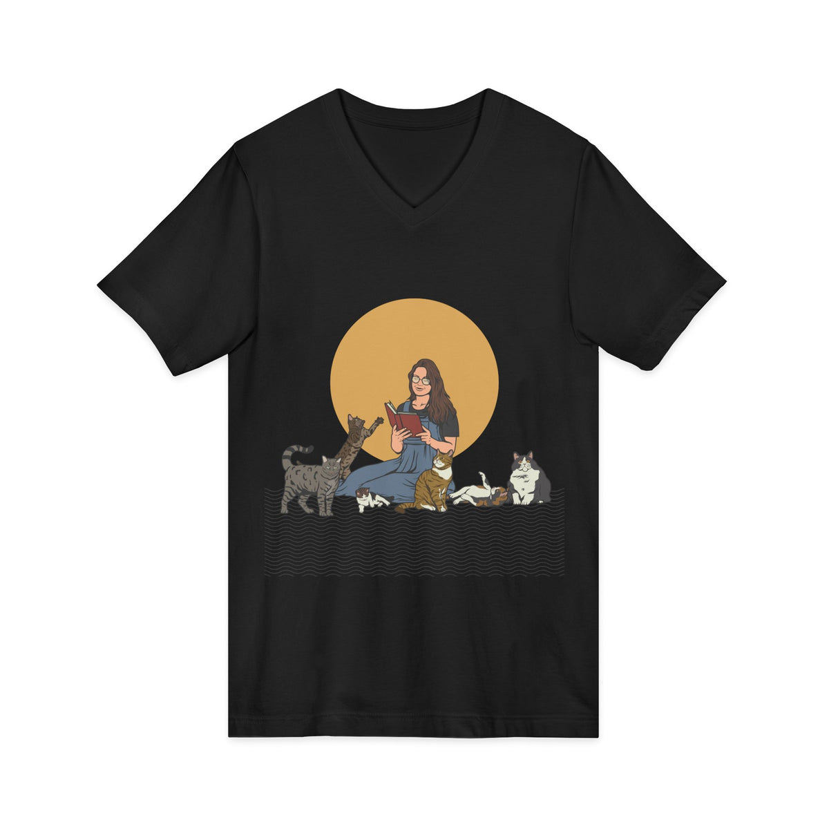 Cat Lady - Brunette - Unisex Jersey Short Sleeve V-Neck Tee