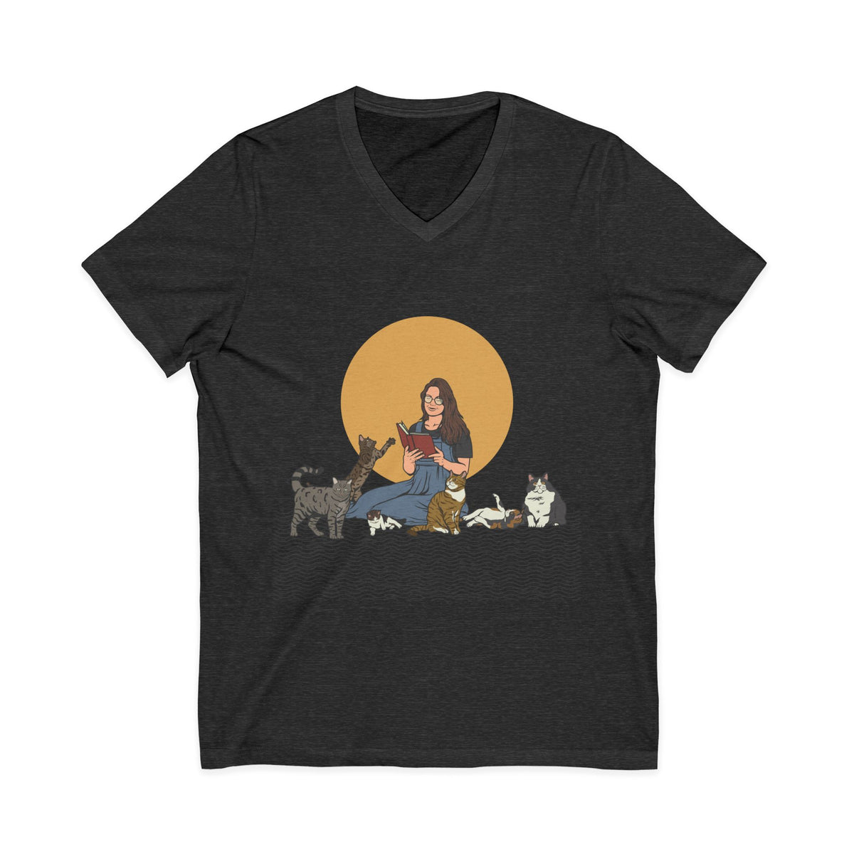 Cat Lady - Brunette - Unisex Jersey Short Sleeve V-Neck Tee