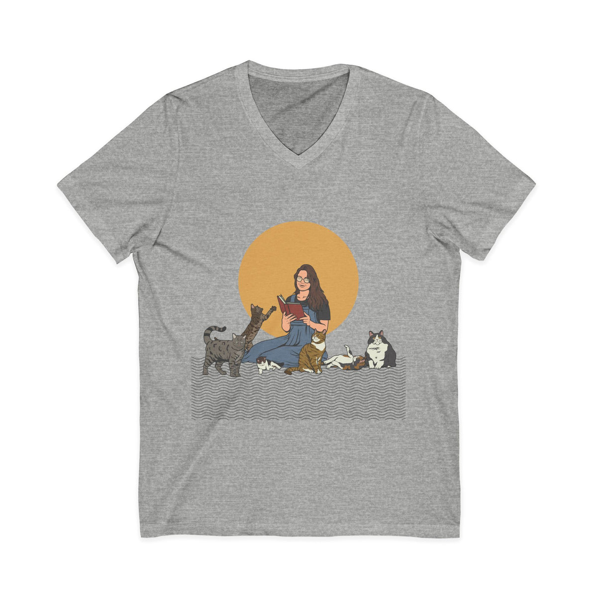 Cat Lady - Brunette - Unisex Jersey Short Sleeve V-Neck Tee