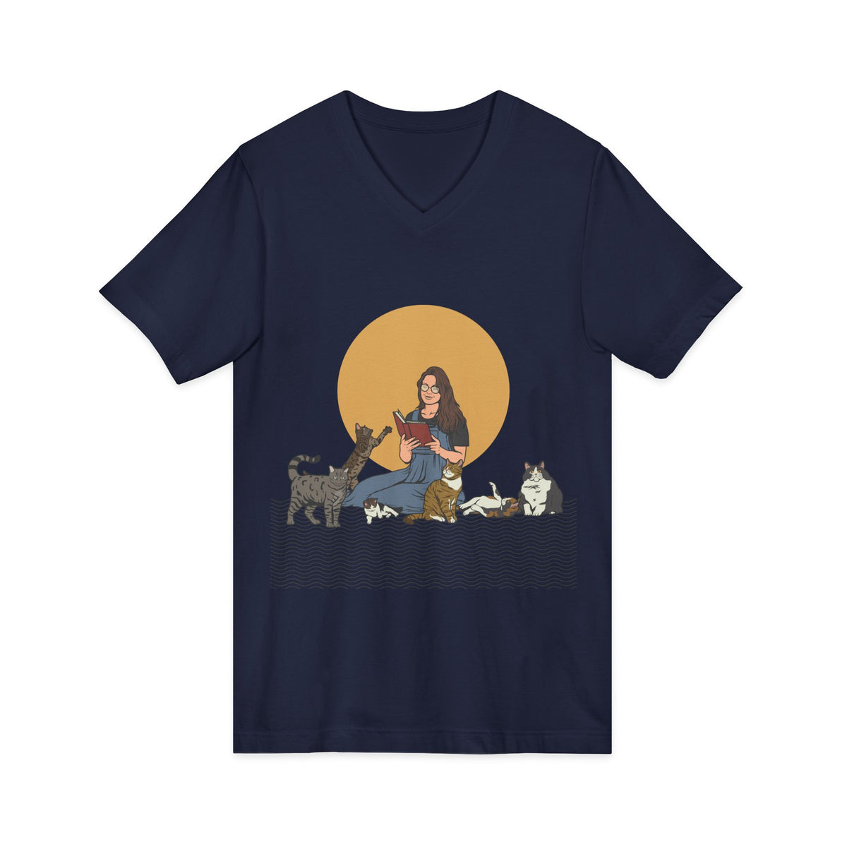 Cat Lady - Brunette - Unisex Jersey Short Sleeve V-Neck Tee