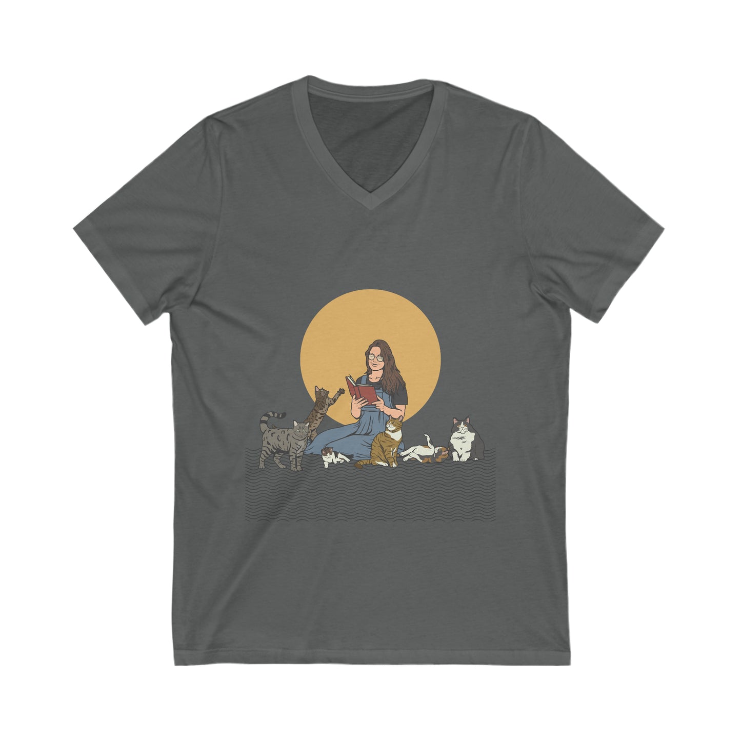 Cat Lady - Brunette - Unisex Jersey Short Sleeve V-Neck Tee