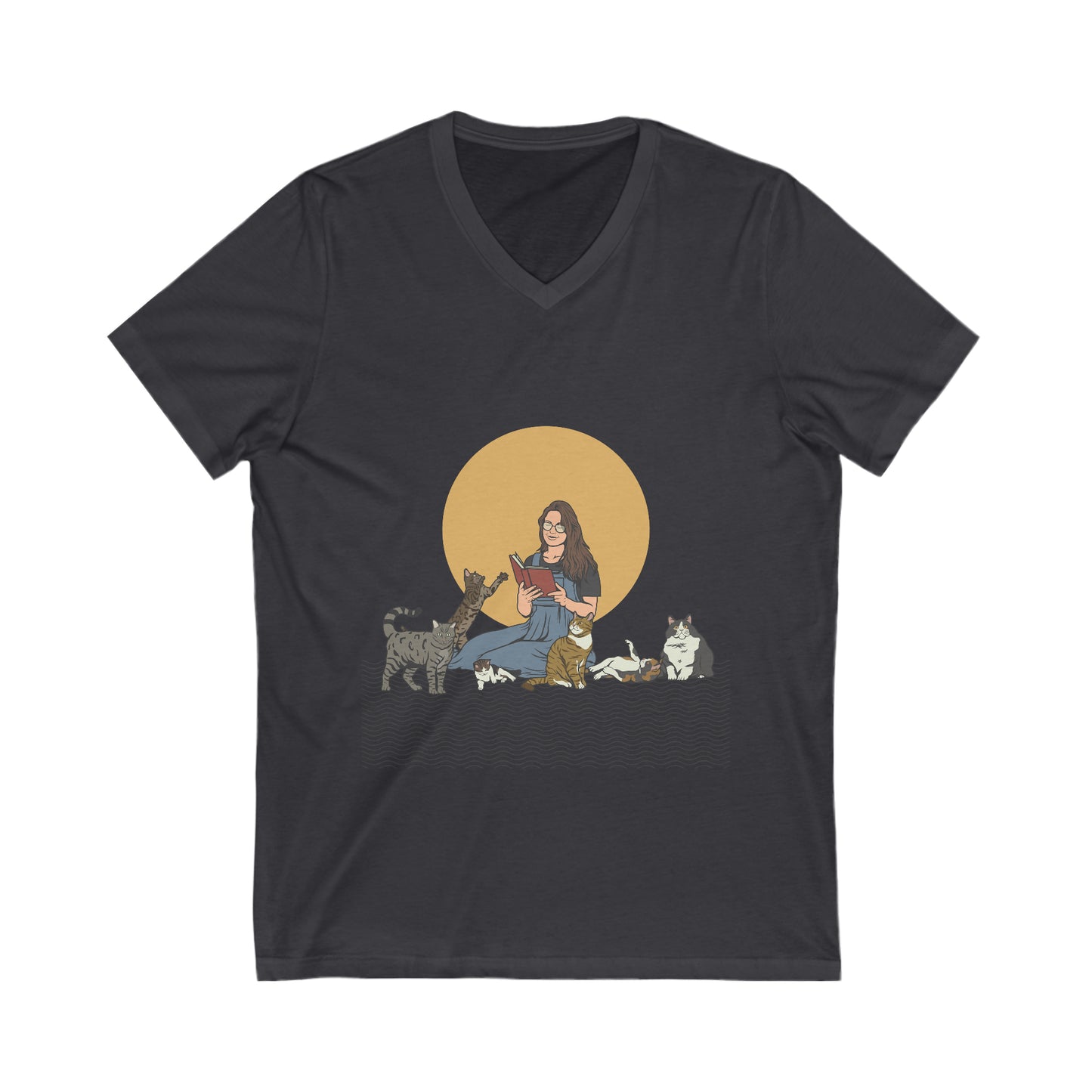 Cat Lady - Brunette - Unisex Jersey Short Sleeve V-Neck Tee