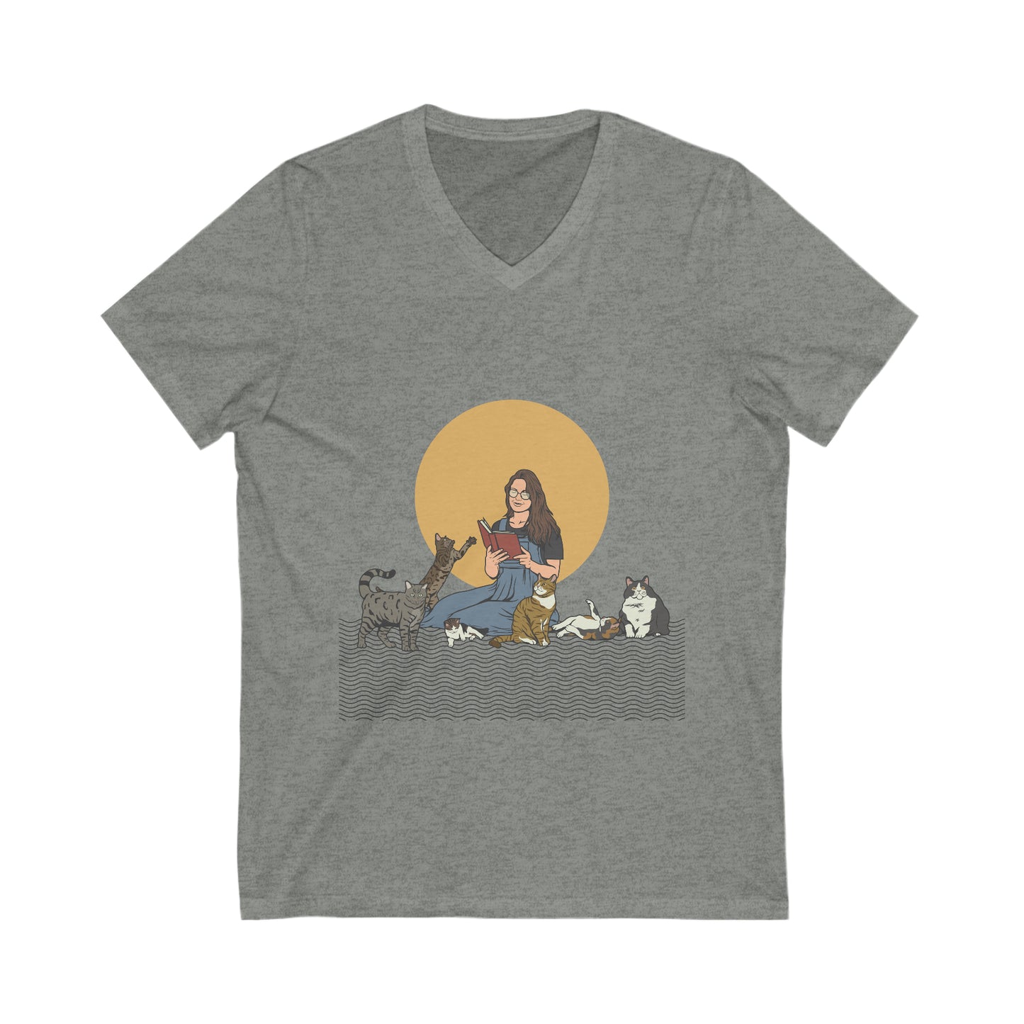 Cat Lady - Brunette - Unisex Jersey Short Sleeve V-Neck Tee