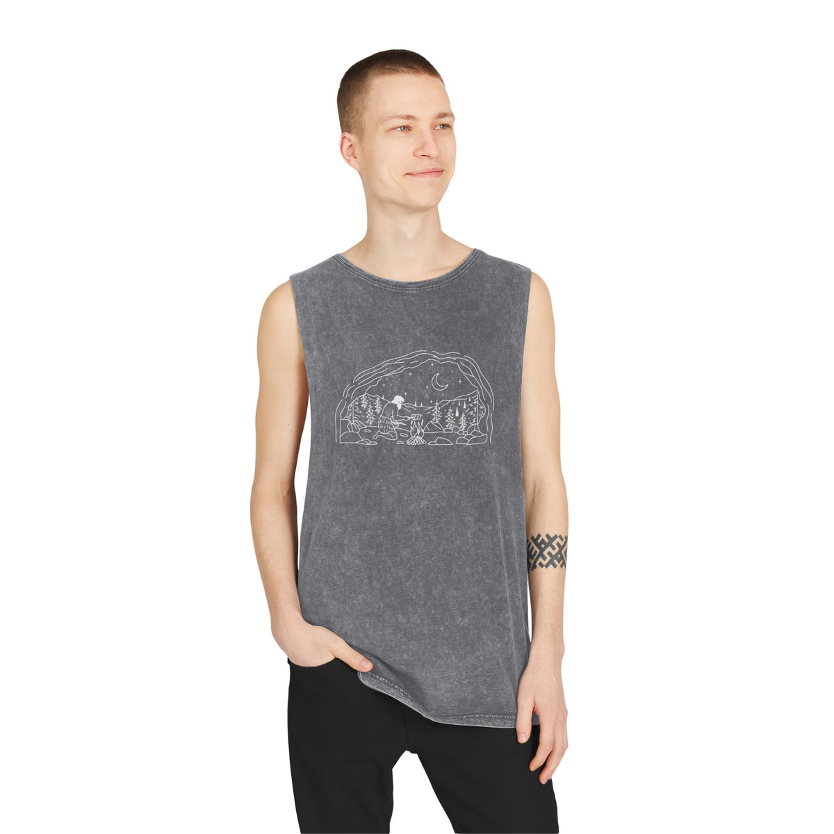 Caveman - wht - Unisex Stonewash Tank Top