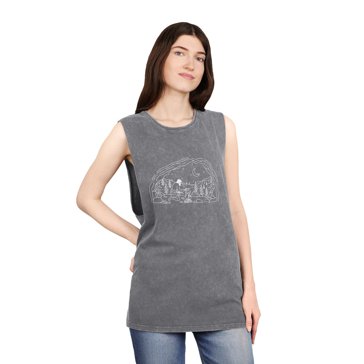 Caveman - wht - Unisex Stonewash Tank Top