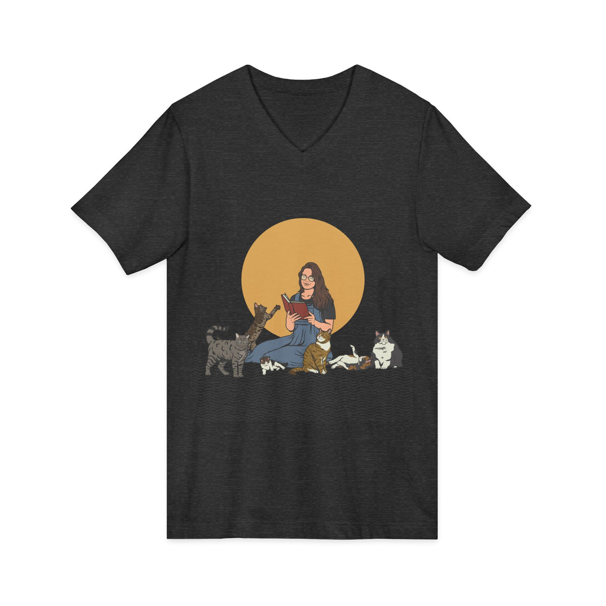 Cat Lady - Brunette - Unisex Jersey Short Sleeve V-Neck Tee