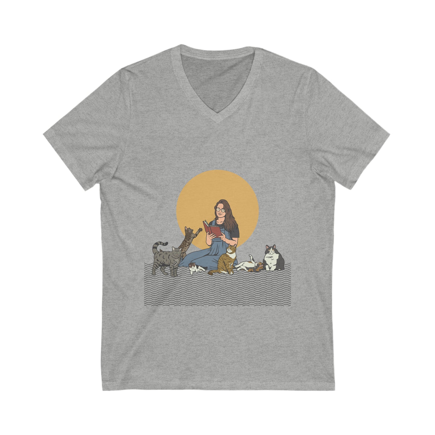 Cat Lady - Brunette - Unisex Jersey Short Sleeve V-Neck Tee