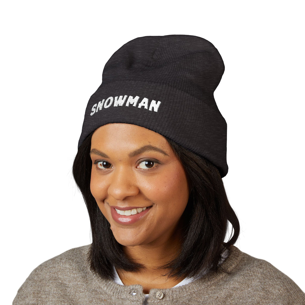 Snowman - Embroidered Cuffed Beanie