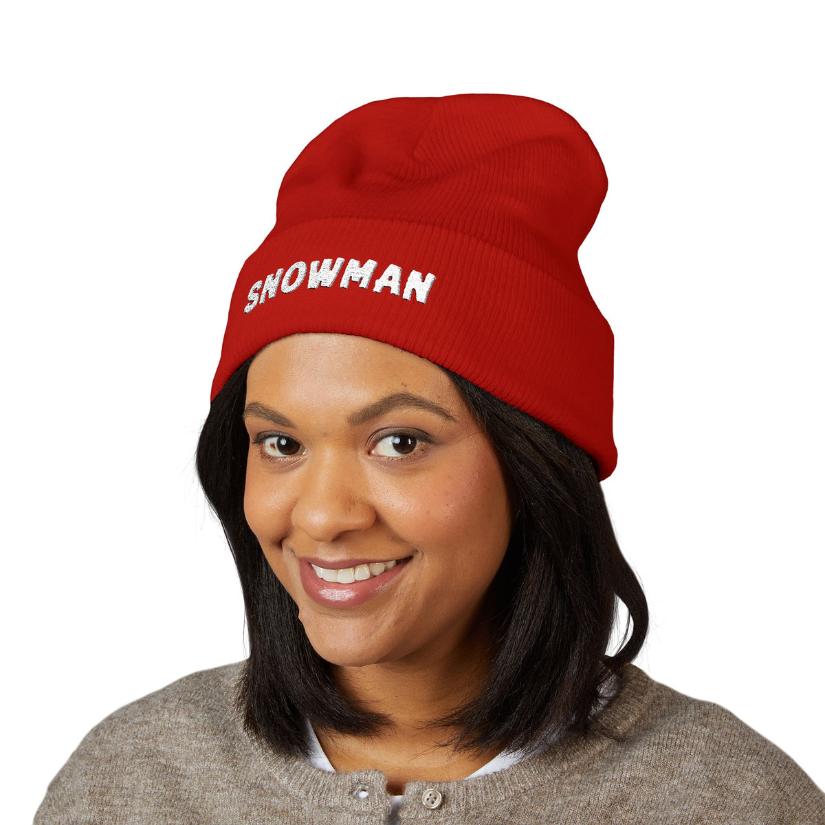 Snowman - Embroidered Cuffed Beanie