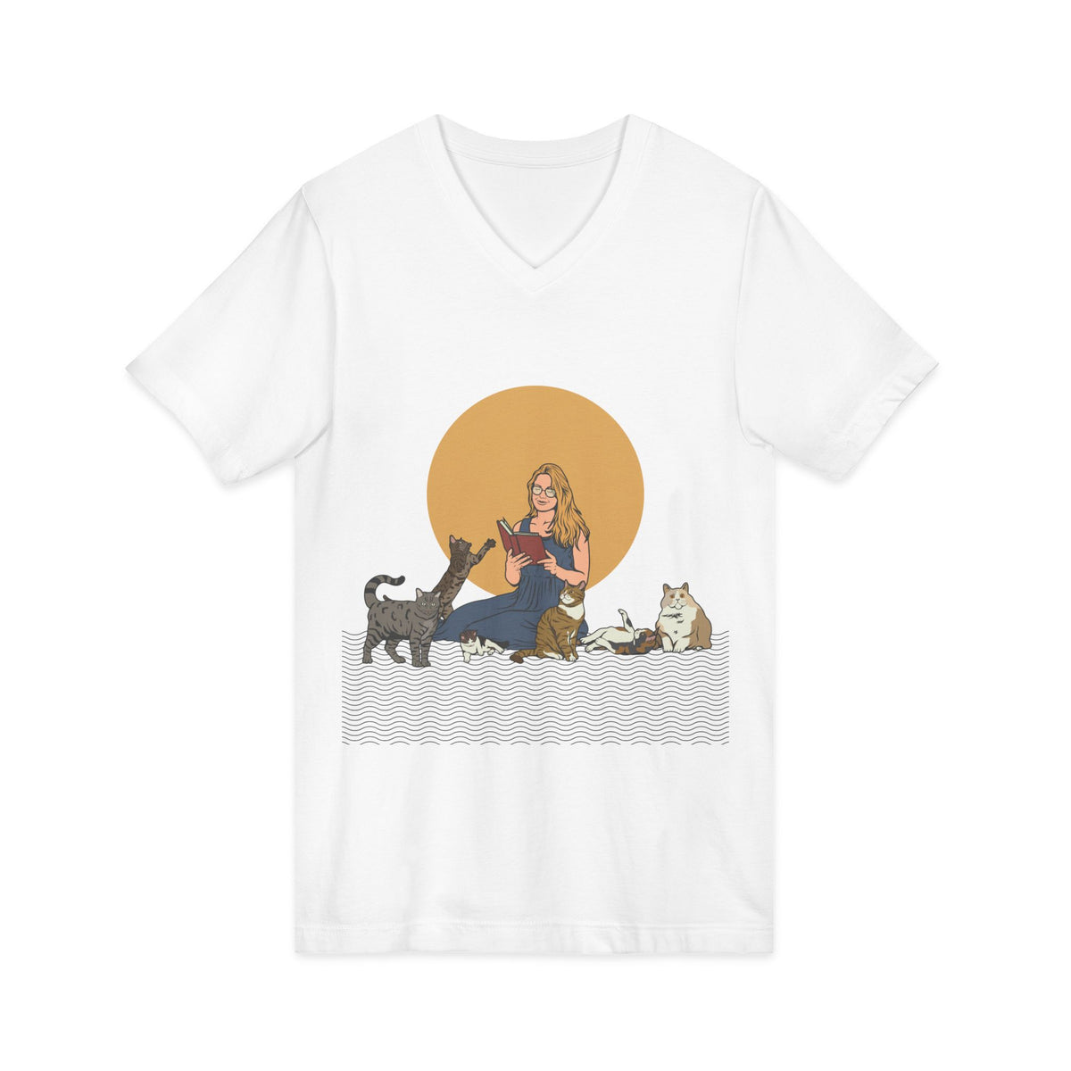 Cat Lady Blonde - Unisex Jersey Short Sleeve V-Neck Tee