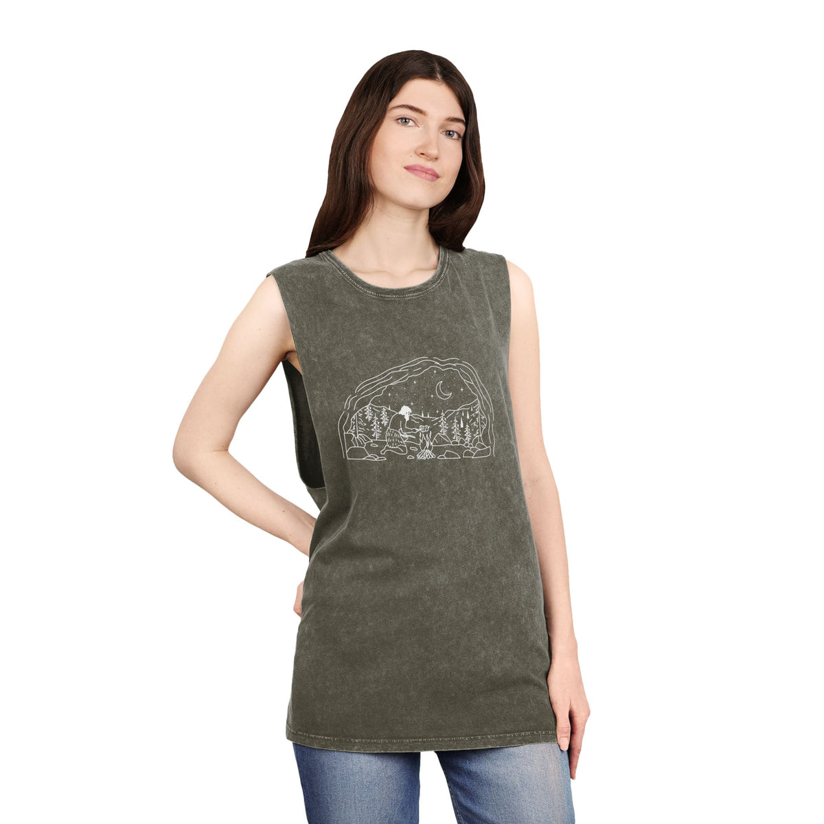 Caveman - wht - Unisex Stonewash Tank Top