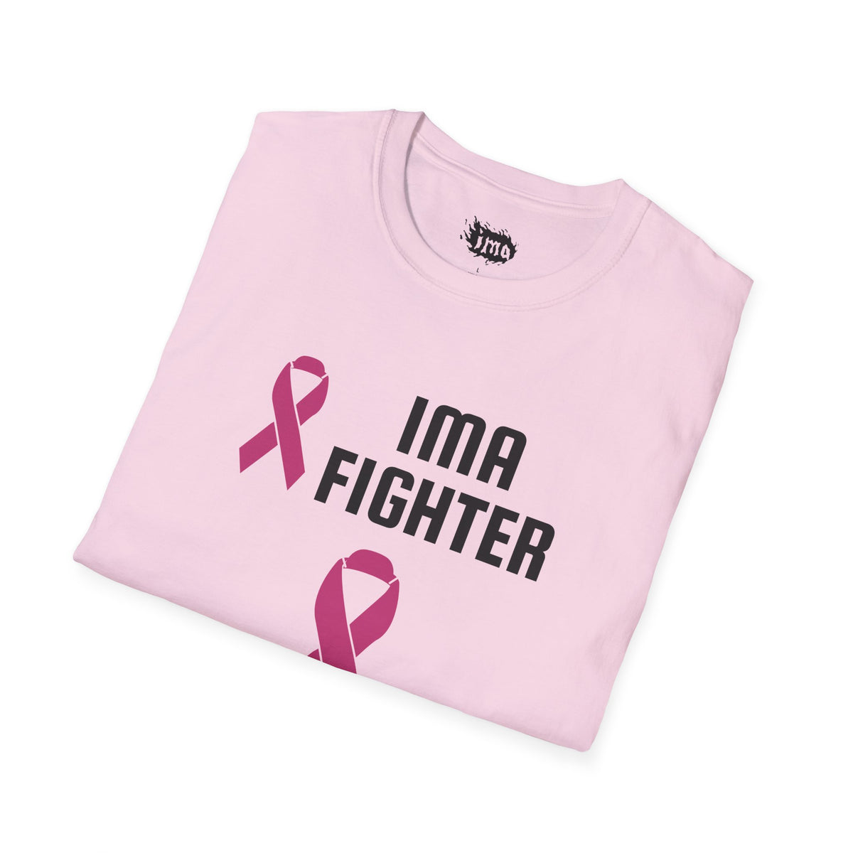 IMA Fighter – Pink Ribbon Unisex Tee – White/Light Pink