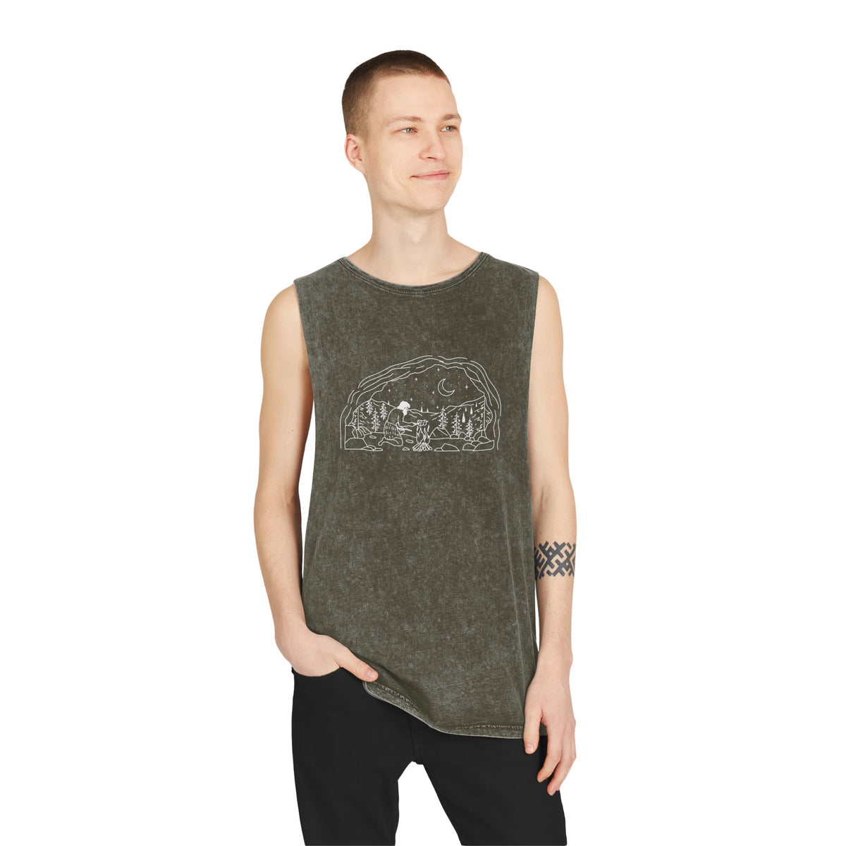 Caveman - wht - Unisex Stonewash Tank Top