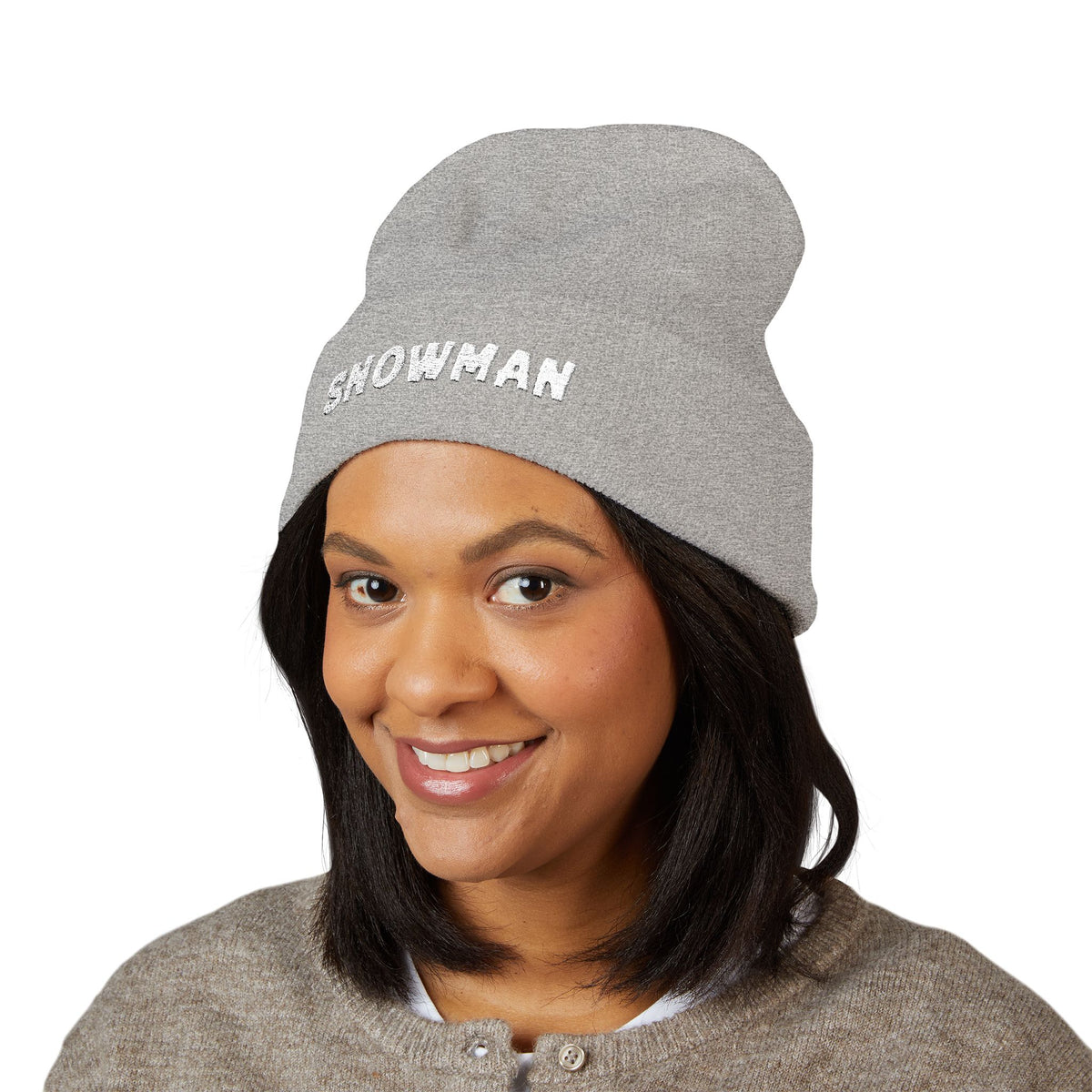 Snowman - Embroidered Cuffed Beanie