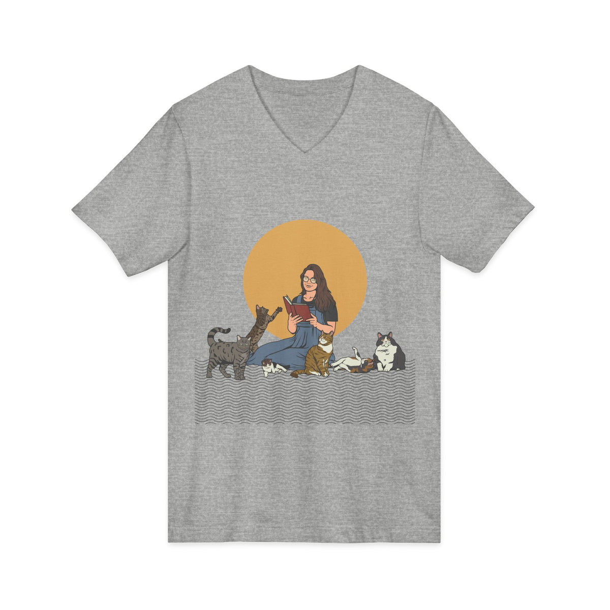 Cat Lady - Brunette - Unisex Jersey Short Sleeve V-Neck Tee