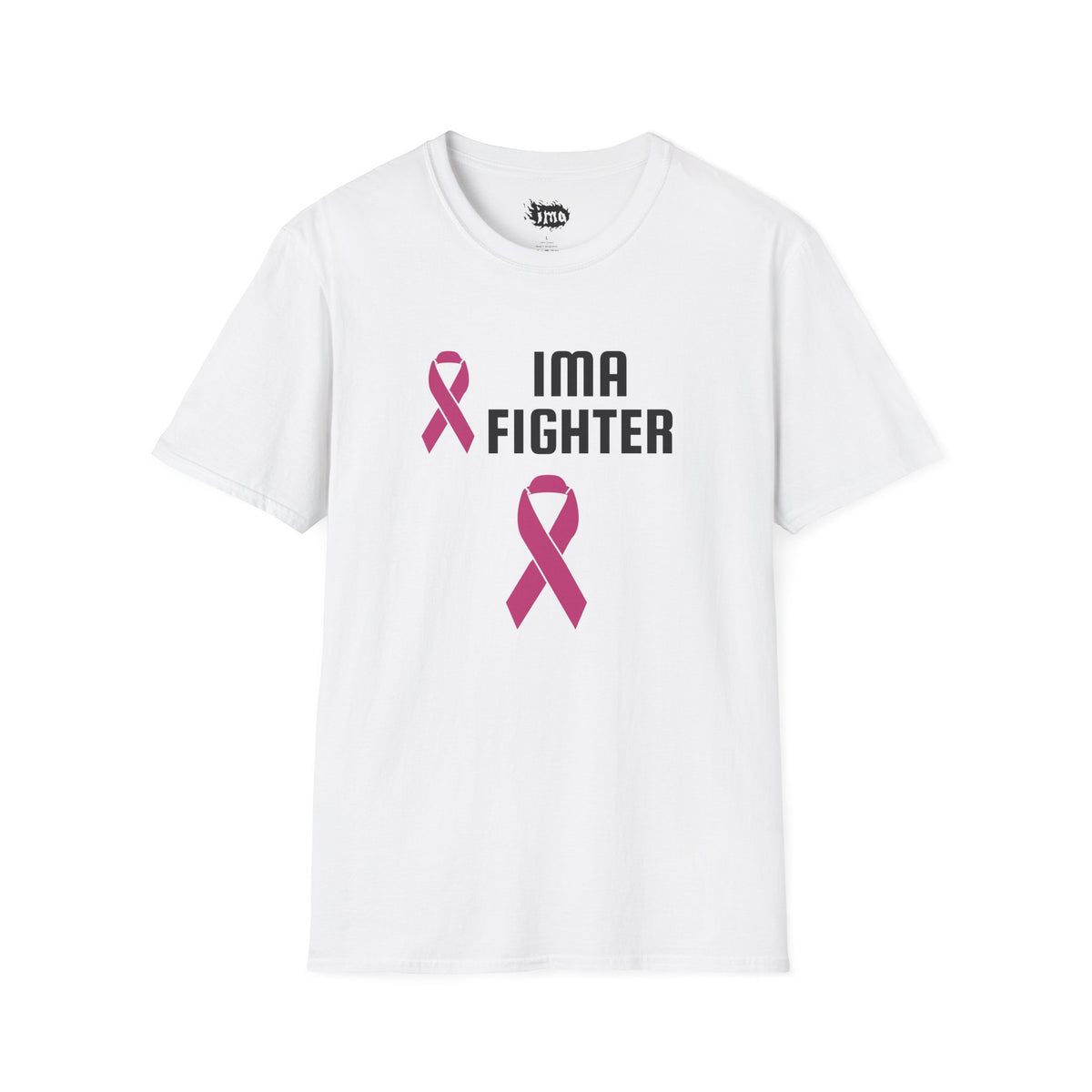 IMA Fighter – Pink Ribbon Unisex Tee – White/Light Pink