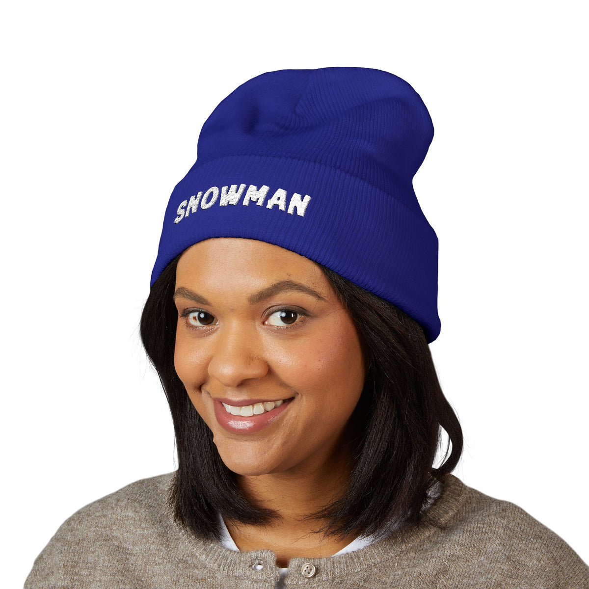 Snowman - Embroidered Cuffed Beanie