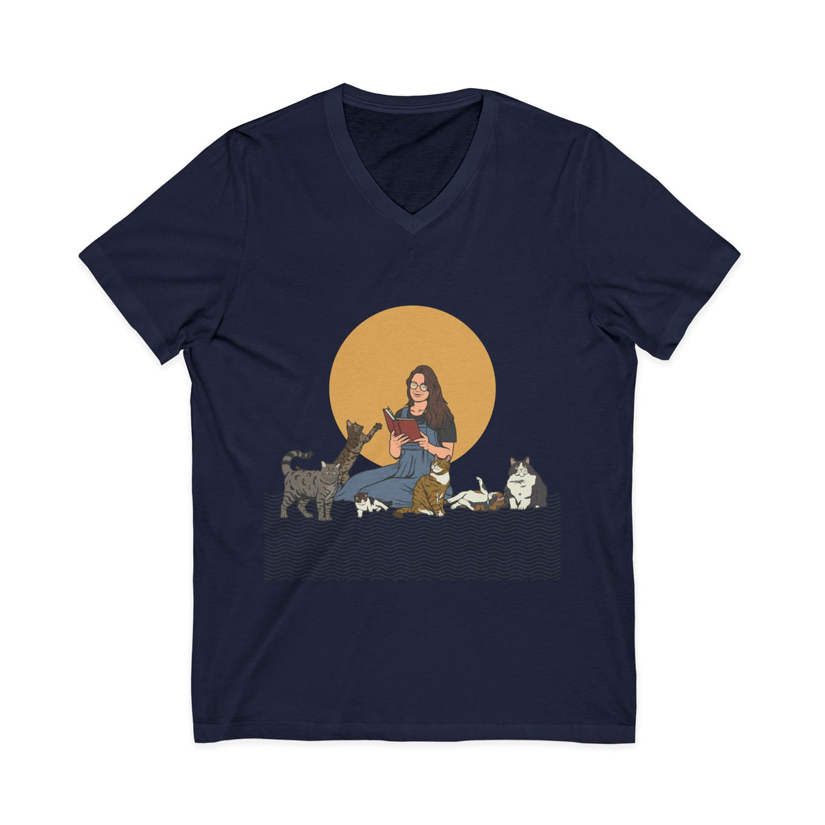 Cat Lady - Brunette - Unisex Jersey Short Sleeve V-Neck Tee