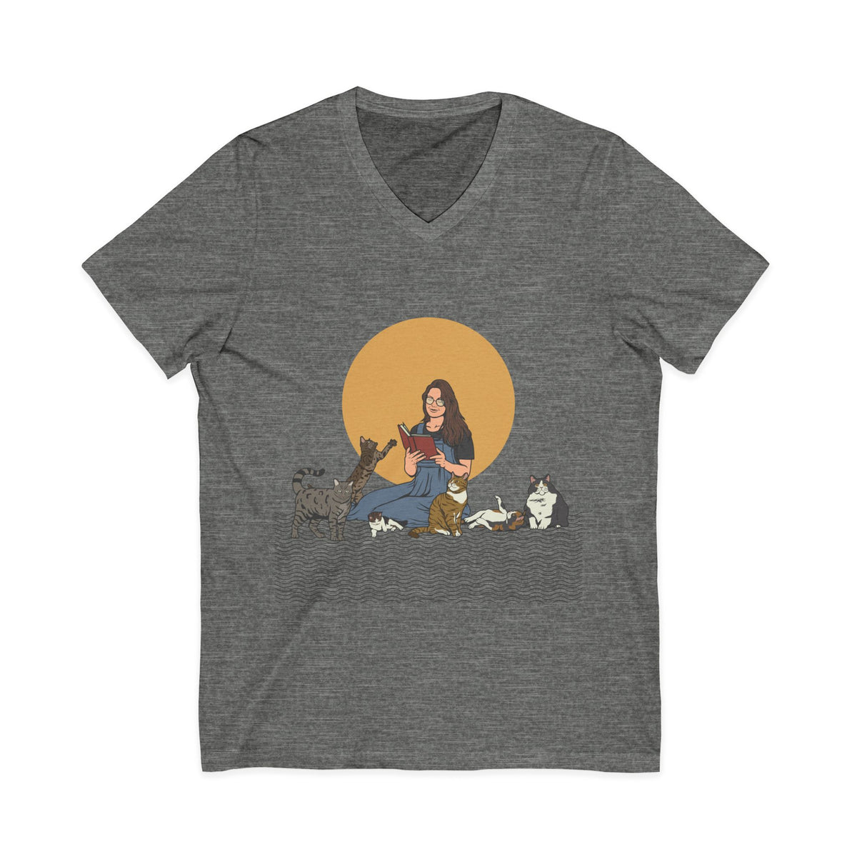 Cat Lady - Brunette - Unisex Jersey Short Sleeve V-Neck Tee