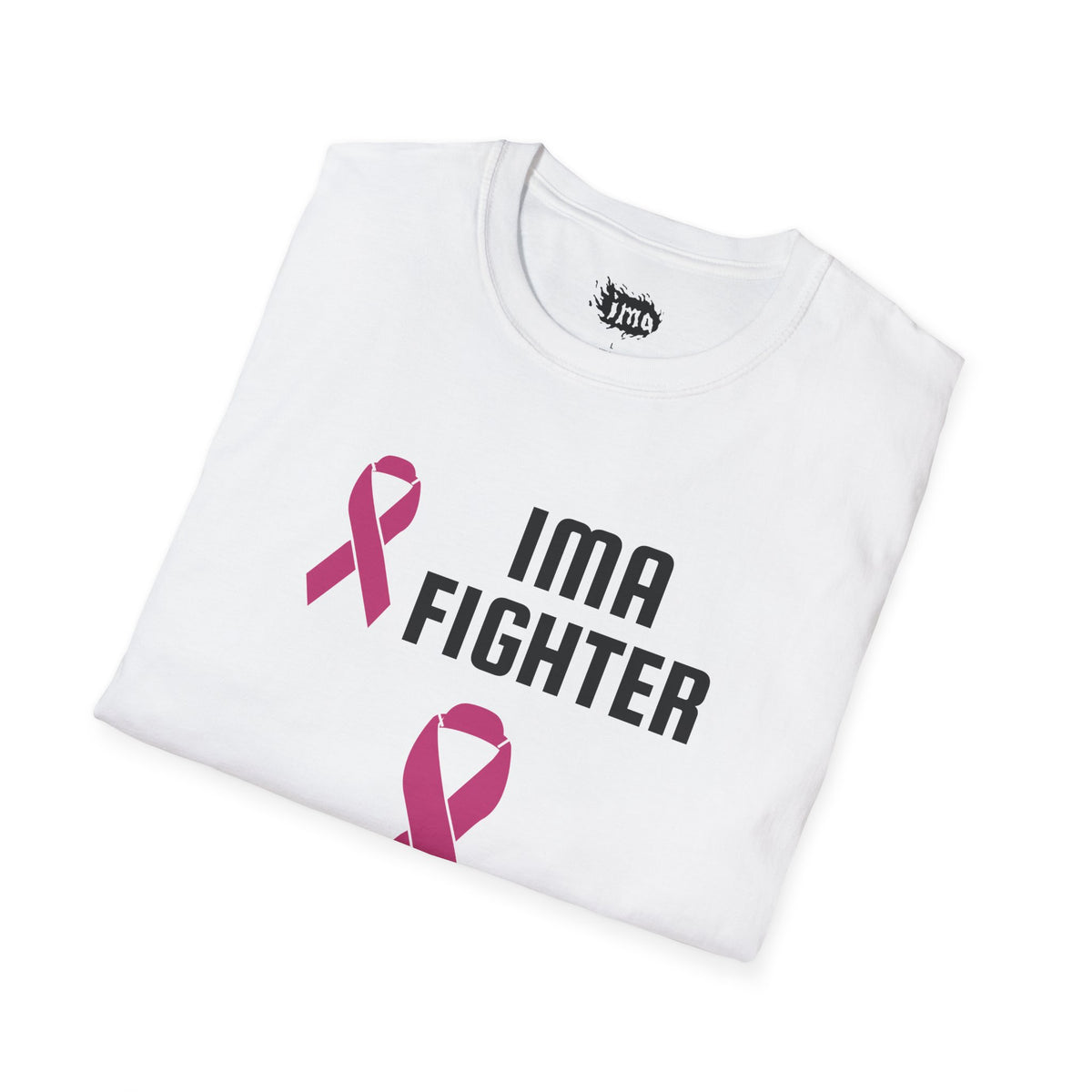 IMA Fighter – Pink Ribbon Unisex Tee – White/Light Pink