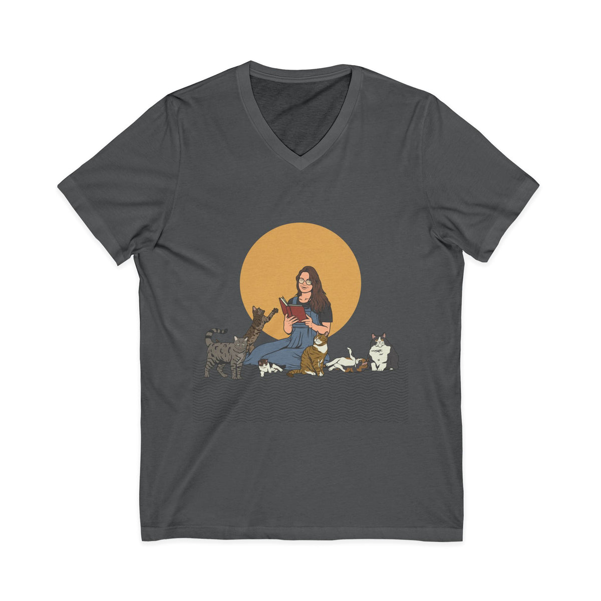 Cat Lady - Brunette - Unisex Jersey Short Sleeve V-Neck Tee