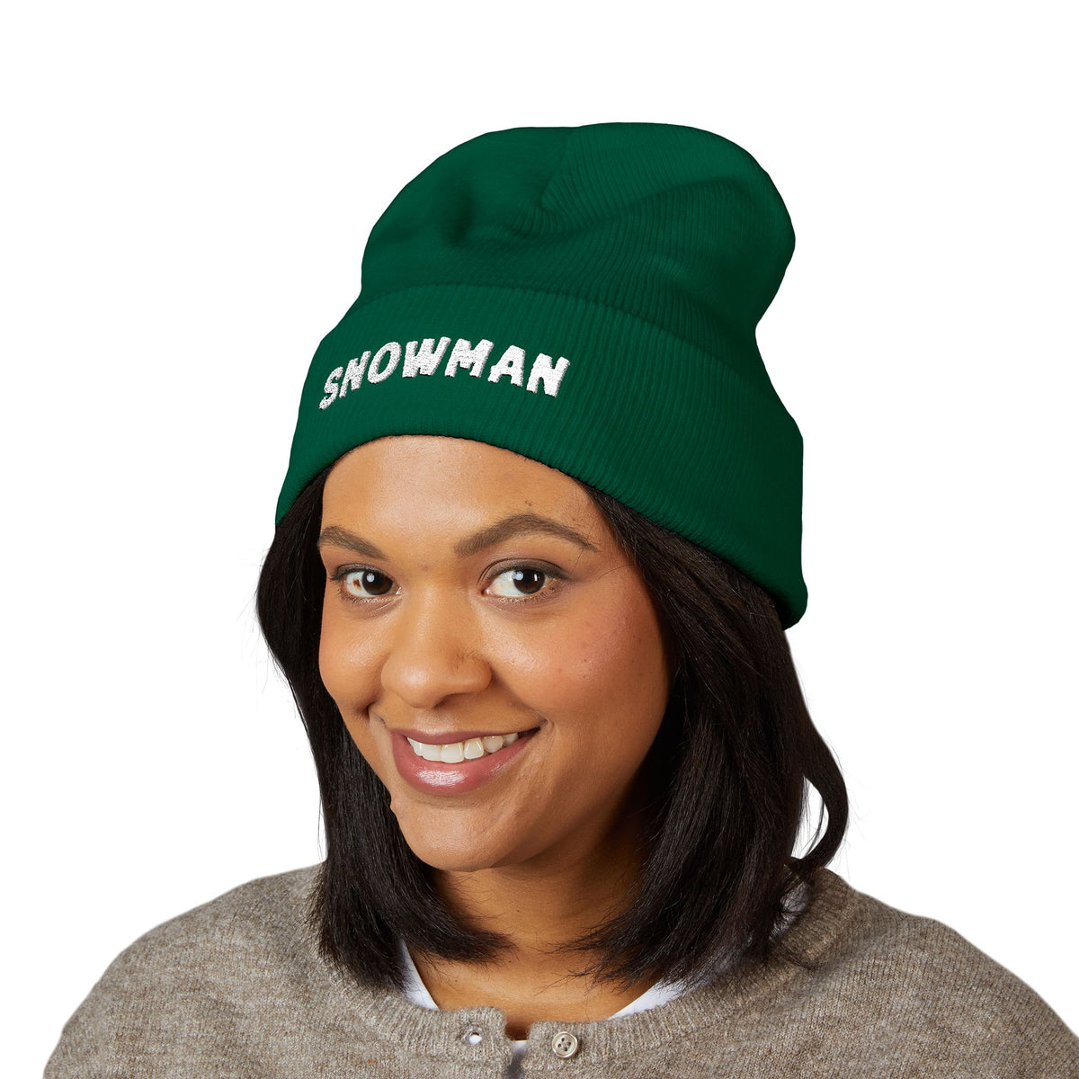 Snowman - Embroidered Cuffed Beanie
