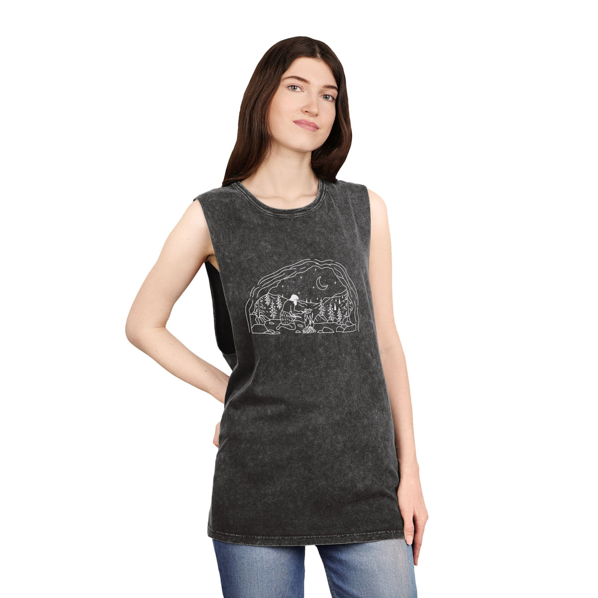 Caveman - wht - Unisex Stonewash Tank Top