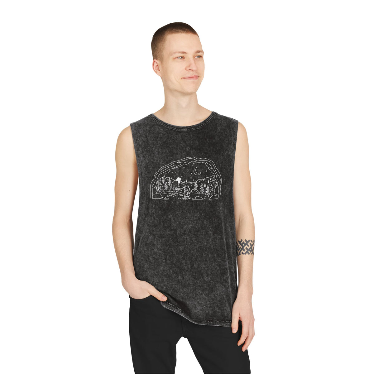 Caveman - wht - Unisex Stonewash Tank Top