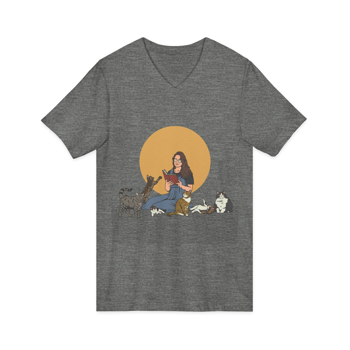 Cat Lady - Brunette - Unisex Jersey Short Sleeve V-Neck Tee